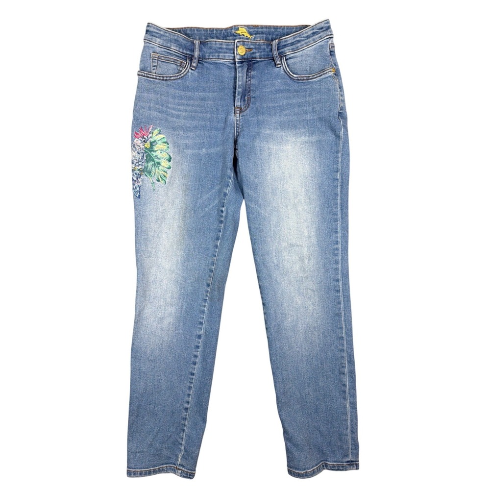 Tommy Bahama Slim Boyfriend Blue Embroidered Tropical Jeans Womens 30x27